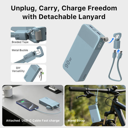 90W Portable Charger 20000mAh Power Bank with Detachable C (Blue)