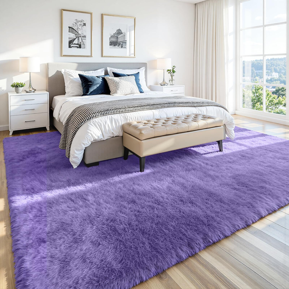 8x10 Fluffy Area Rug for Living Room (Purple / 8' x 10' (Rectangular))