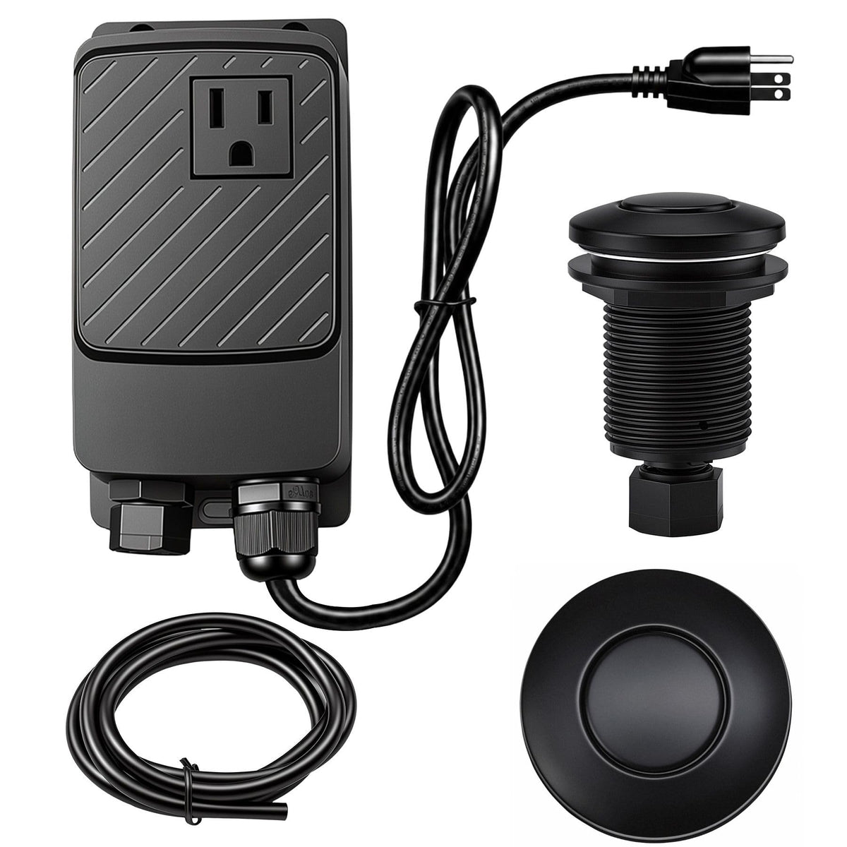 Garbage Disposal Air Switch Kit (Single Outlet SHORT/2.83" / Matte Black)