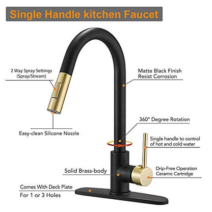 High Arc Single Handle Kitchen Sink Faucet With Pull Out Sprayer