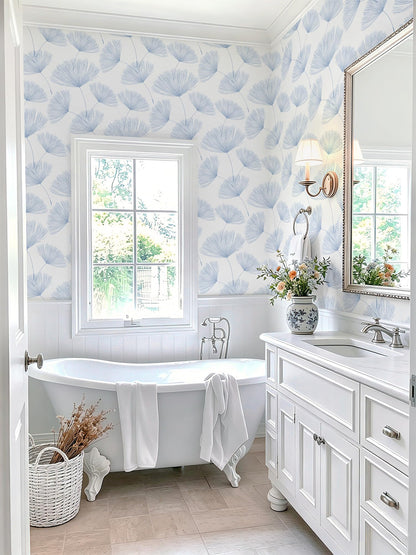 Blue and White Peel and Stick Wallpaper Dandelion 17.3in x197in Contact Paper Peel and Stick Wall Paper Modern Boho Self Adhesive Removable Vinyl Wallpaper for Bedroom Bathroom (Blue/White / 17.3" x 197")
