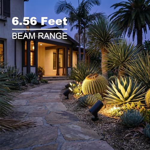 6W Low Voltage LED Flood Lights 12V AC Landscape Spotlights 260 Lumens 3000K Warm White Outdoor Accent Lights with Metal Stakes & Connectors for Garden Tree & Yard