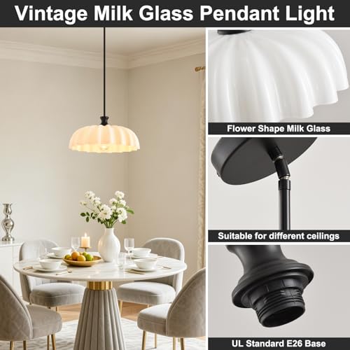 Milk Glass Pendant Lights Fixture Floral Hanging Lamp Chandelier