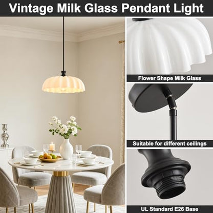 Milk Glass Pendant Lights Fixture Floral Hanging Lamp Chandelier