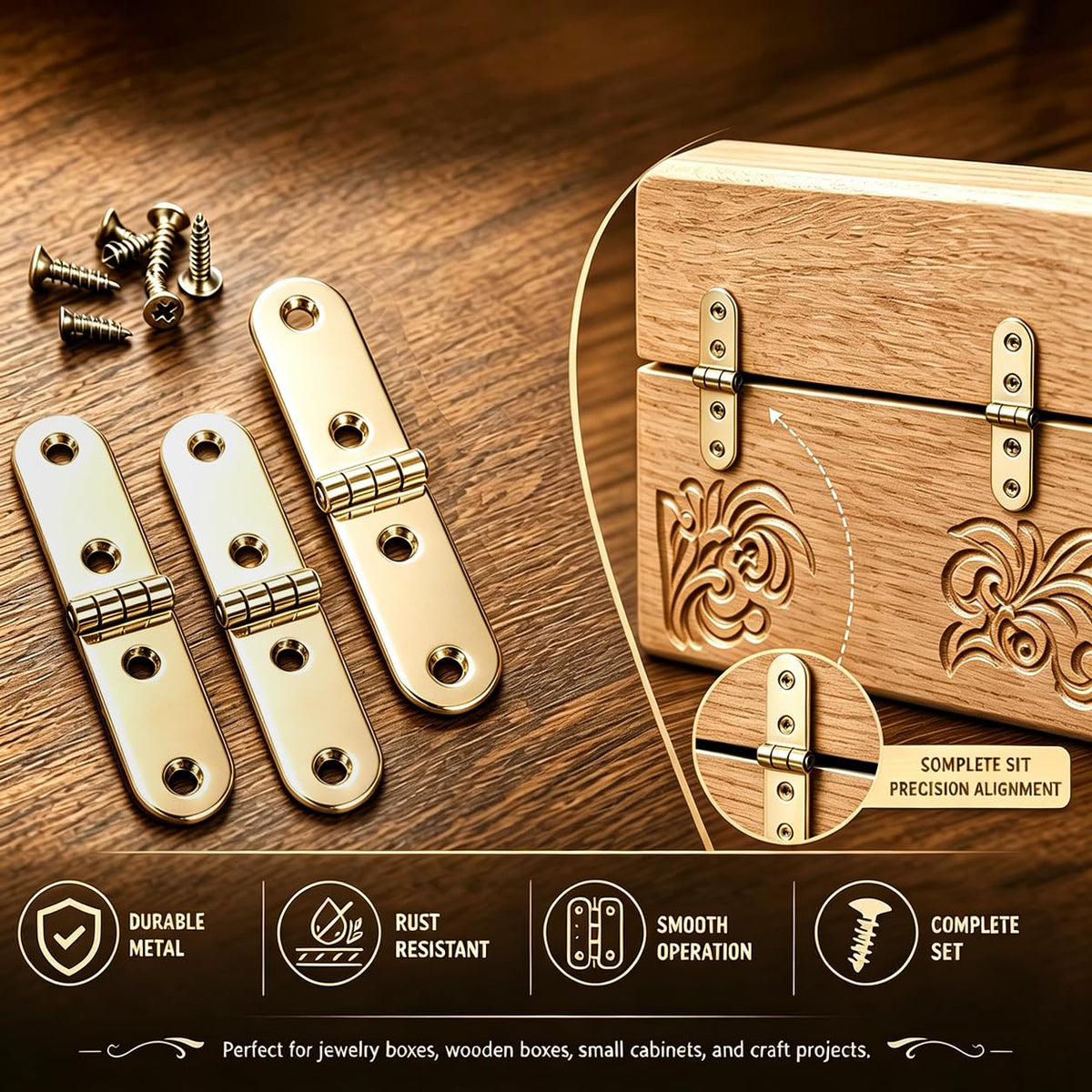 10 Sets Gold Right Latch Hook Hasp & Hinges Kit with Matching Screws (Gold)