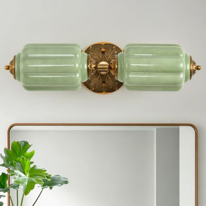 Green Glass Vintage Bathroom Vanity Light (Retro Gold & Green 1 Pack)