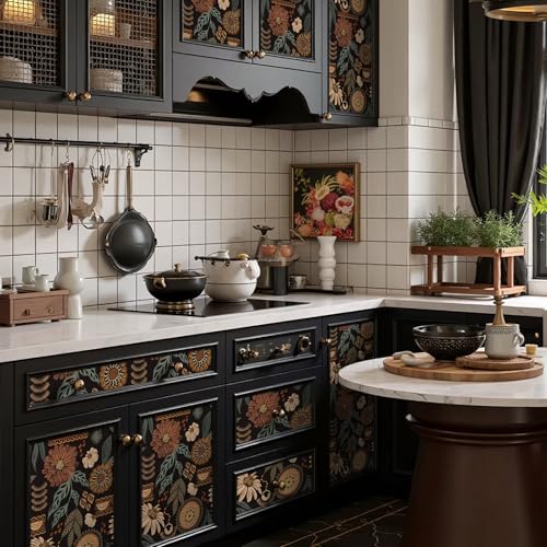 Boho Peel and Stick Wallpaper Removable Sun Flroal Contact Paper Waterproof Vinyl wall Covering Stick on Bathroom Wallpaper