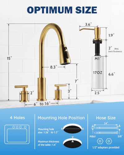 2 Handle Kitchen Faucet 4 Hole with Sprayer and Soap Dispenser