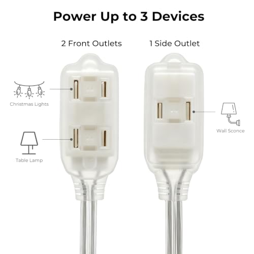 Clear Extension Cord with Multiple Outlets 2 Prong 16 Gauge