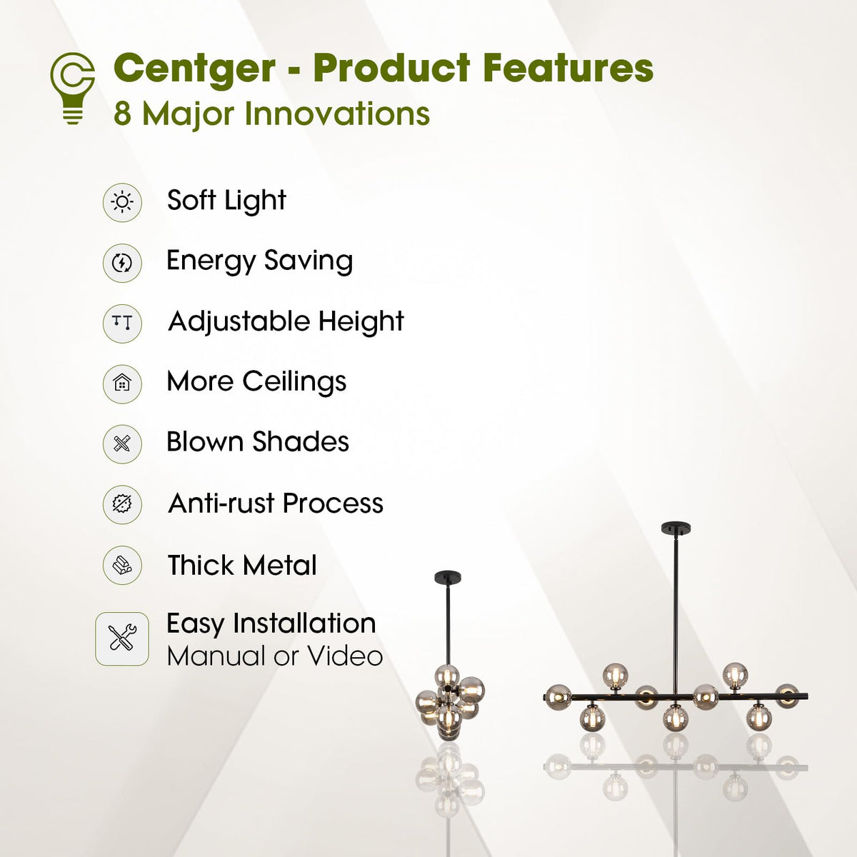 Linear Sputnik Dining Chandelier (Black + Grey / 9-Light 40 Inch)