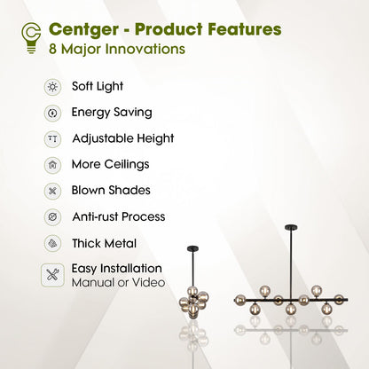 Linear Sputnik Dining Chandelier (Black + Grey / 9-Light 40 Inch)