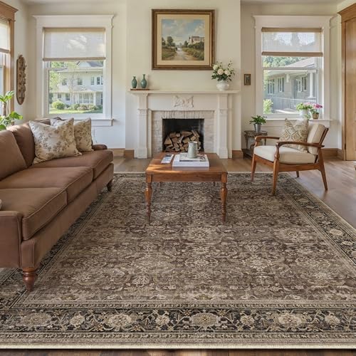 Brown Washable 9x12 Area Rugs for Living Room Bedroom (Retro | Brown / 9' x 12' (Rectangular))
