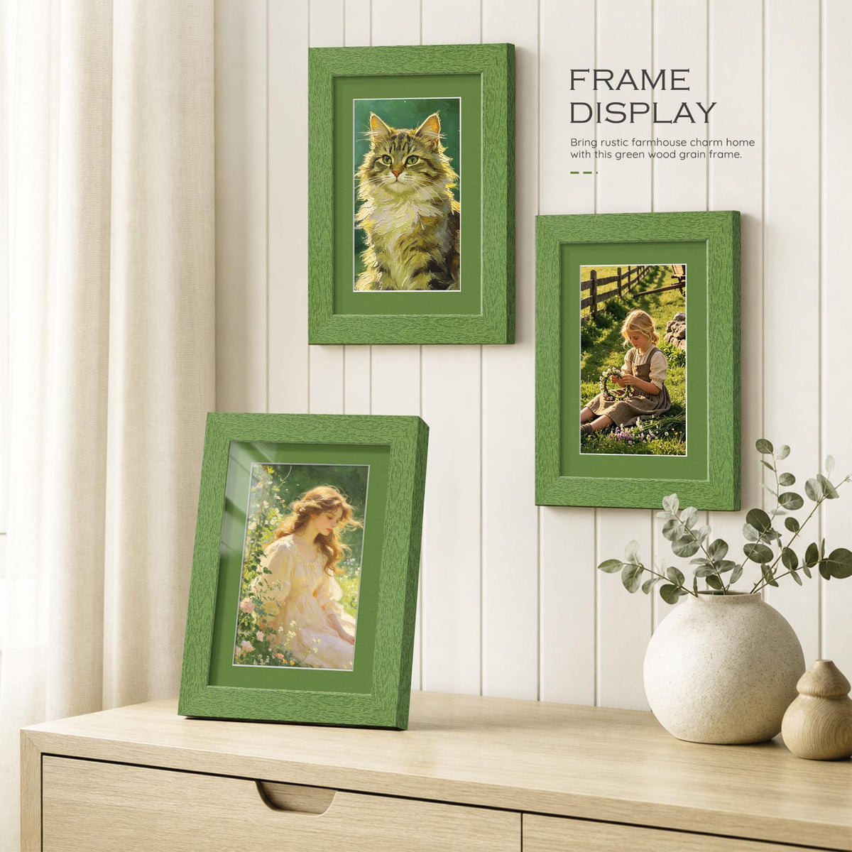 5x7 Green Wood Grain Picture Frame (Green Frame Green Mat / 5x7)