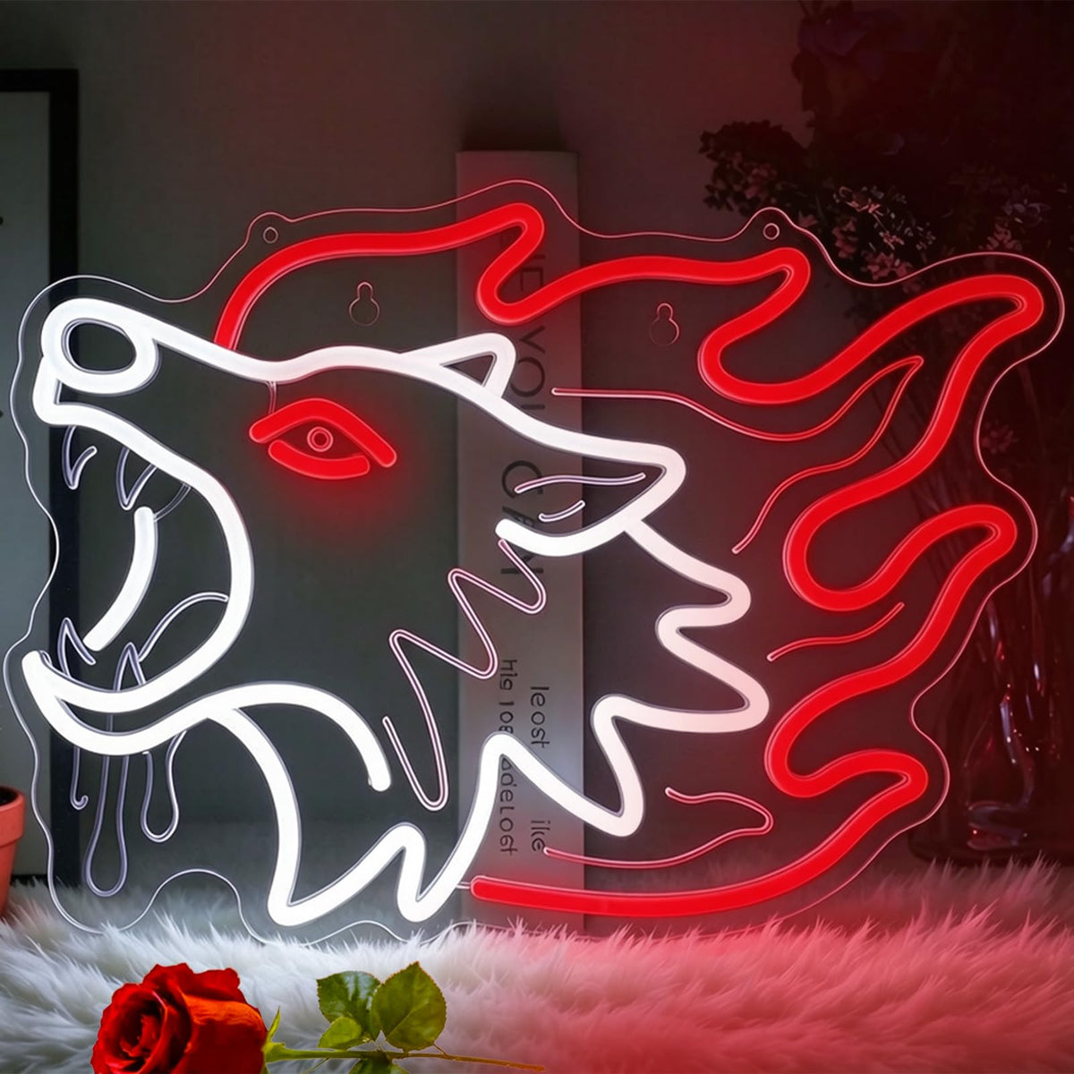 Wolf Neon Sign (White & Red)