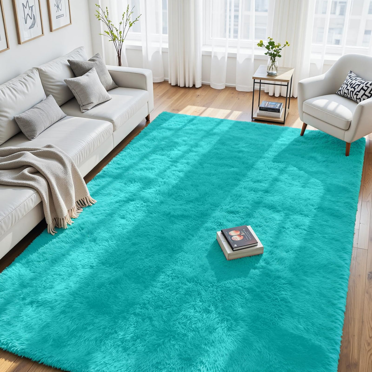 8x10 Fluffy Area Rug for Living Room (Turquoise / 8' x 10' (Rectangular))