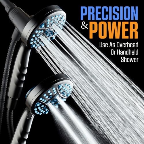 Seen-On-TV High Pressure 8-mode Handheld Shower Head - 2-mode Power Wash to Clean Tub, Tile & Pets, Stay-Clean Nozzles, Extra Long 6 ft. Stainless Steel Hose, Wall & Overhead Brackets