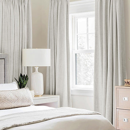 100% Blackout Linen Curtains for Bedroom 52x72 Inches Birch White (Birch White / 52"W x 72"L (Pack of 2))