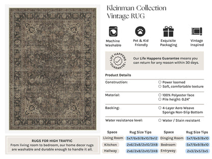3x12 Washable Runner Rug Brown Vintage Rug for Hallway (Brown/Black / 3' x 12' (Runner))