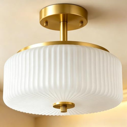 Ribbed Glass Semi Flush Mount Ceiling Light