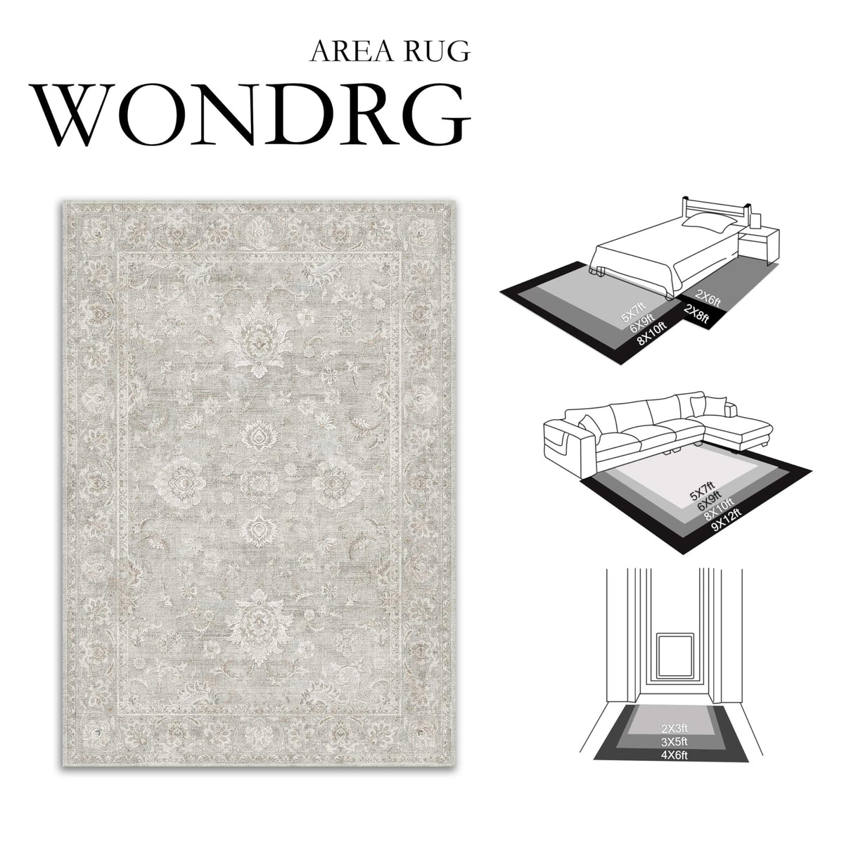 2x3 Grey Neutral Area Rug (Grey / 2' x 3' (Rectangular))