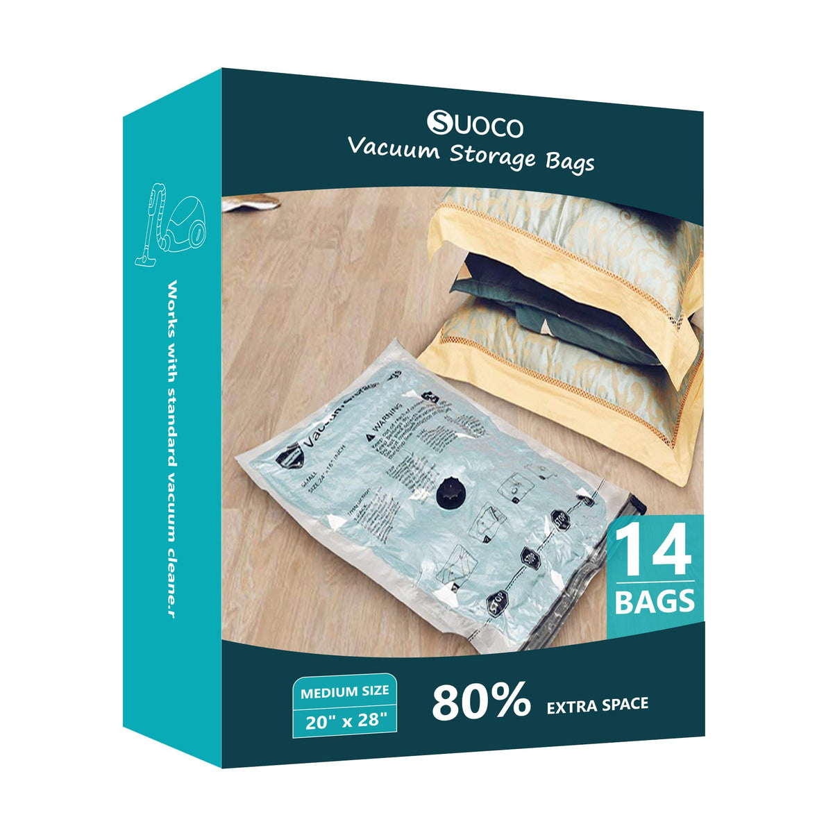 Vacuum Storage Bags for Travel & Home with Pump (14 Medium)