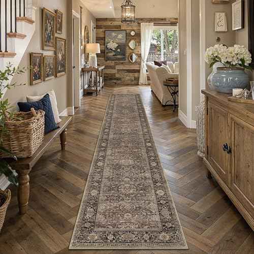 Brown Washable 2x12 Runner Rugs for Hallway Entryway (Retro | Brown / 2' x 12' (Runner))