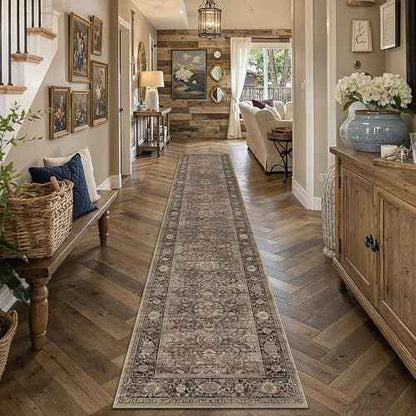 Brown Washable 2x12 Runner Rugs for Hallway Entryway (Retro | Brown / 2' x 12' (Runner))