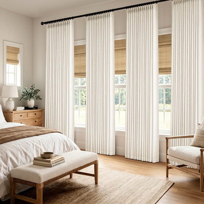 4 Panels Set Pinch Pleated Linen Curtains 108 Inches Beige White (Beige White / 40"W x 108"L (Pack of 4))