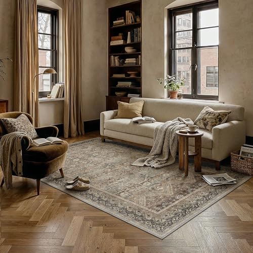 3x5 Area Rugs Retro Brown Washable Rug (Taupe Brown / 3' x 5' (Rectangular))