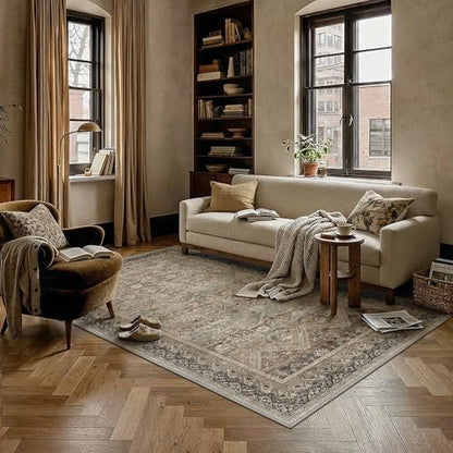 3x5 Area Rugs Retro Brown Washable Rug (Taupe Brown / 3' x 5' (Rectangular))