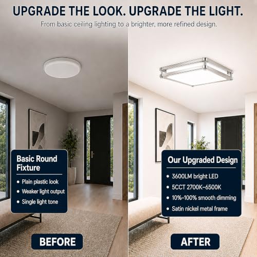 1Pack 12Inch 36W Square LED Flush Mount Ceiling Light Fixture