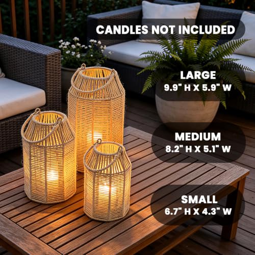 3 Pcs Natural Jute Boho Lanterns