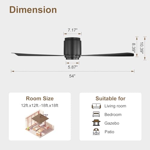 Flush Mount DC Ceiling Fan without Light