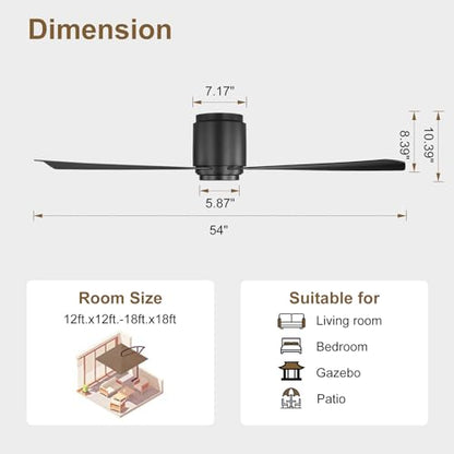 Flush Mount DC Ceiling Fan without Light