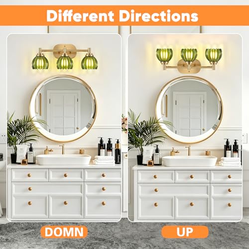 Bathroom Vanity Light with Green Tulip Glass Shade