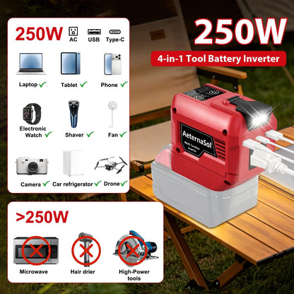 250W Power Inverter Compatible with Milwaukee 18V Battery (Red / 2)