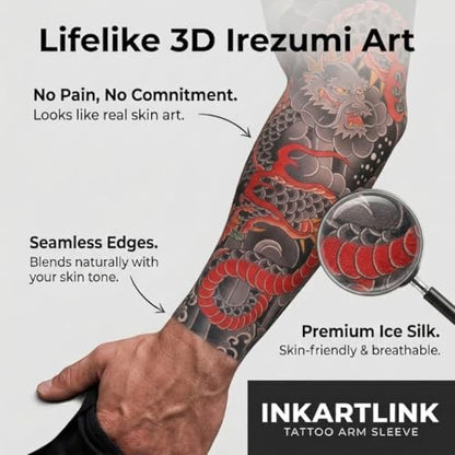 2 Pcs Traditional Dragon Tattoo Arm Sleeves (Dragon)