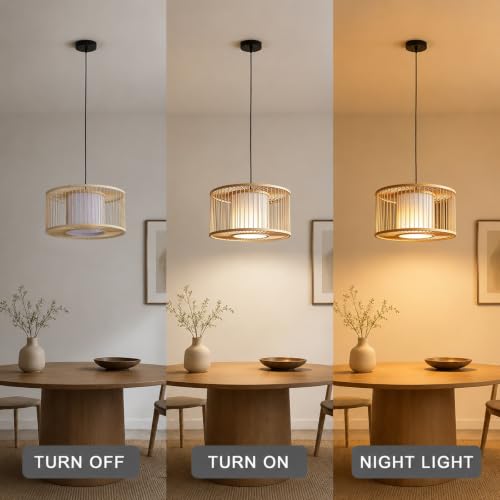Bamboo Pendant Light fixture Adjustable Height Rustic Farmhouse Chandelier for Dining Living Room Included Bulb