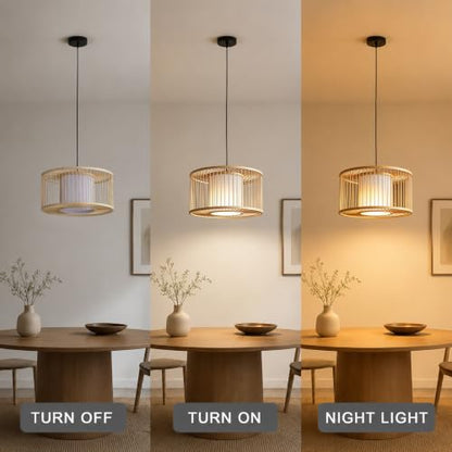 Bamboo Pendant Light fixture Adjustable Height Rustic Farmhouse Chandelier for Dining Living Room Included Bulb