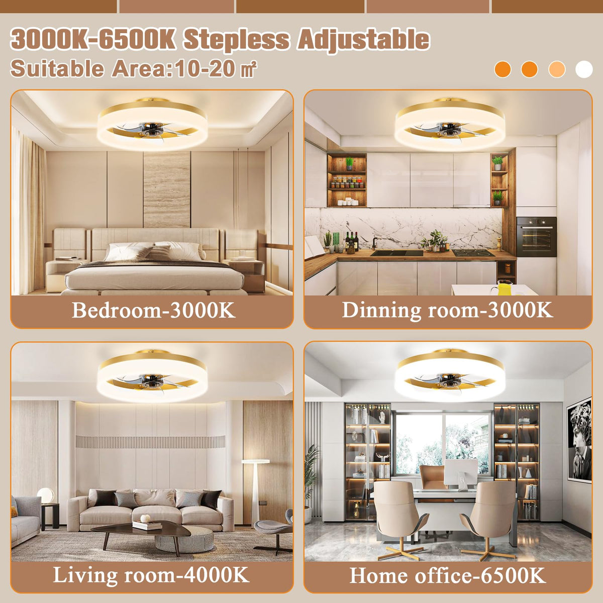 Low Profile Ceiling Fans with Lights and Remote (Gold / 15.7 INCH)