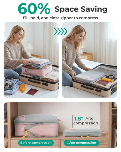 6 Set Compression Packing Cubes for Travel (Chocolate / Set of 6)