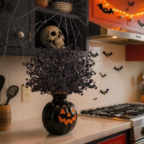 10Pcs Halloween Flowers Artificial Floral Stems for Gothic Decor (Black)