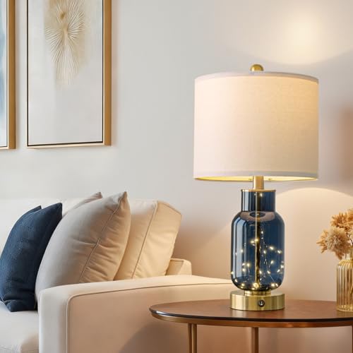 Glass Table Lamps Set of 2 with Nightlight for Bedroom