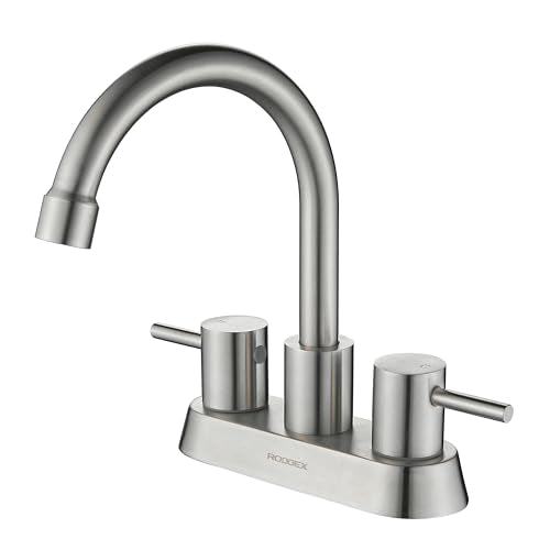 Bathroom Sink Faucet 4 Inch Two Handle Centerset Vanity Faucet Stainless Steel Touch On Faucets with Two Water Supply Lines for Bathroom Sink Vanity RV