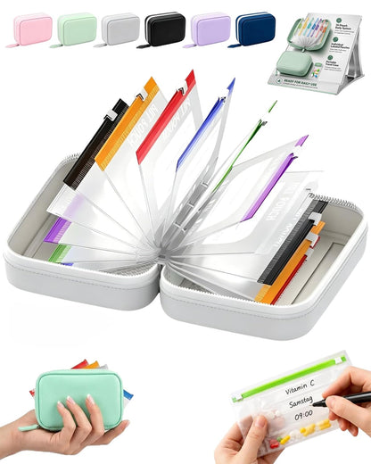 Waterproof Pill Organizer Pill Pouches for Travel 14 PCS Zippered Bags (White)