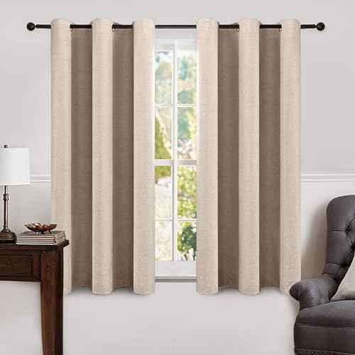 100% Blackout Linen Curtains for Bedroom 42x54 Inches Natural Beige (Beige / 42"W x 54"L (Pack of 2))