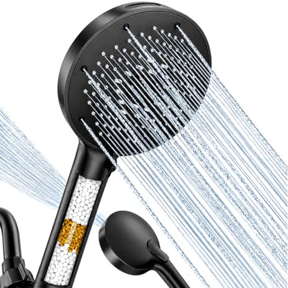 High Pressure Filtered Handheld Shower Head 9 Spray（1 filter） (1.8 Gallon Per Minute+1 Filter / Matte Black)