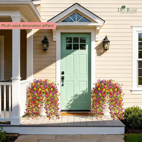 UV Resistant Artificial Hanging Flowers for Outdoors (Colorful)