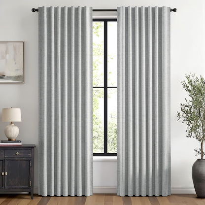 100% Blackout Linen Curtains for Bedroom 42 x 63 Inch Grey 2 Panels (Grey / 42"W x 63"L (Pack of 2))