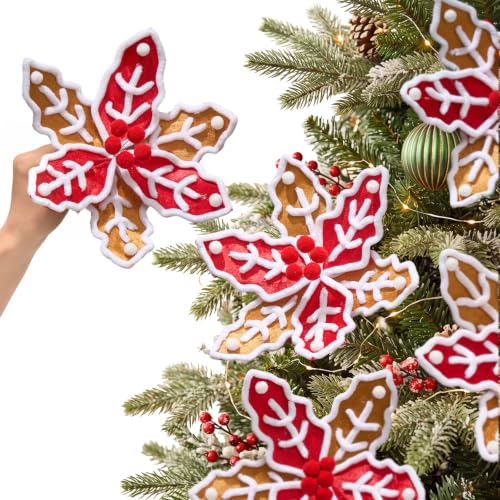 6 PCS Gingerbread Poinsettia Picks Christmas Tree Flowers (Gingerbread)